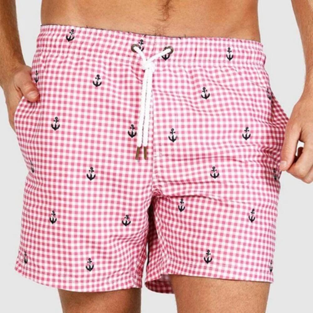 Polo Ralph Lauren Traveler Striped Seersucker Swim Shorts Pink Gingham Large